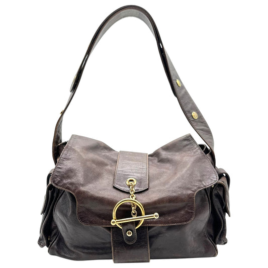 Marni Dark Brown Leather Cargo Style Shoulder Hobo Bag