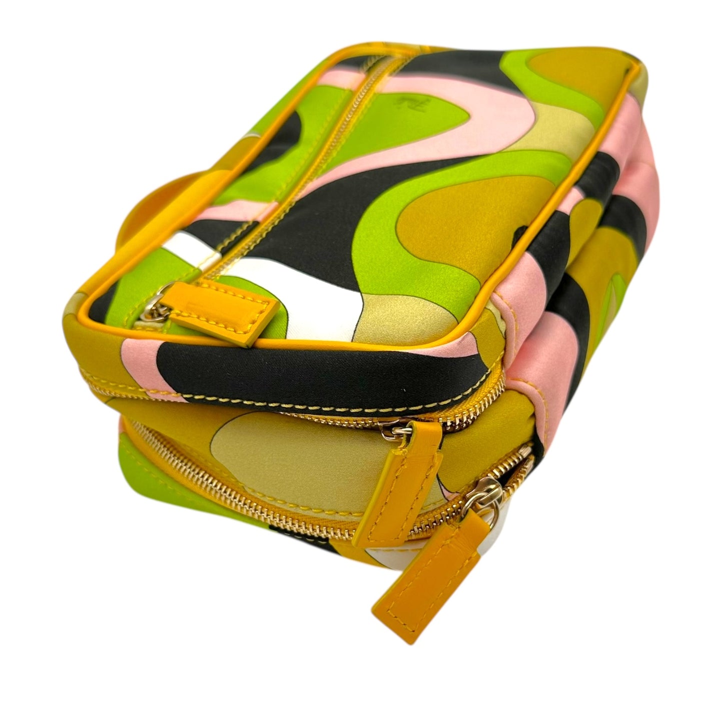 Emilio Pucci Green & Orange Printed Silk Top Handle Mini Vanity Pochette