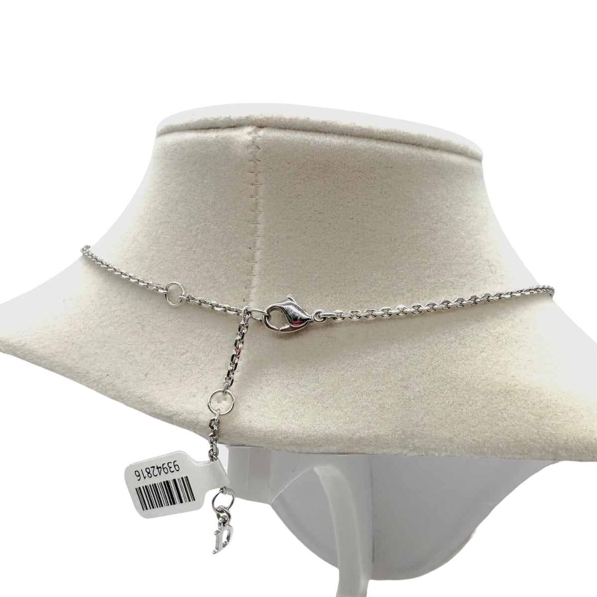 Christian Dior Silver Spell-Out Logo & Pink Crystal Heart Necklace
