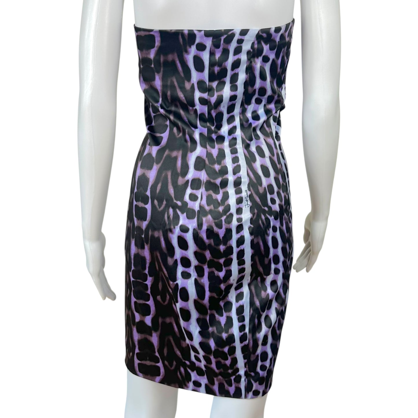 Just Cavalli Roberto Cavalli Purple Silk Printed Strapless Mini Dress