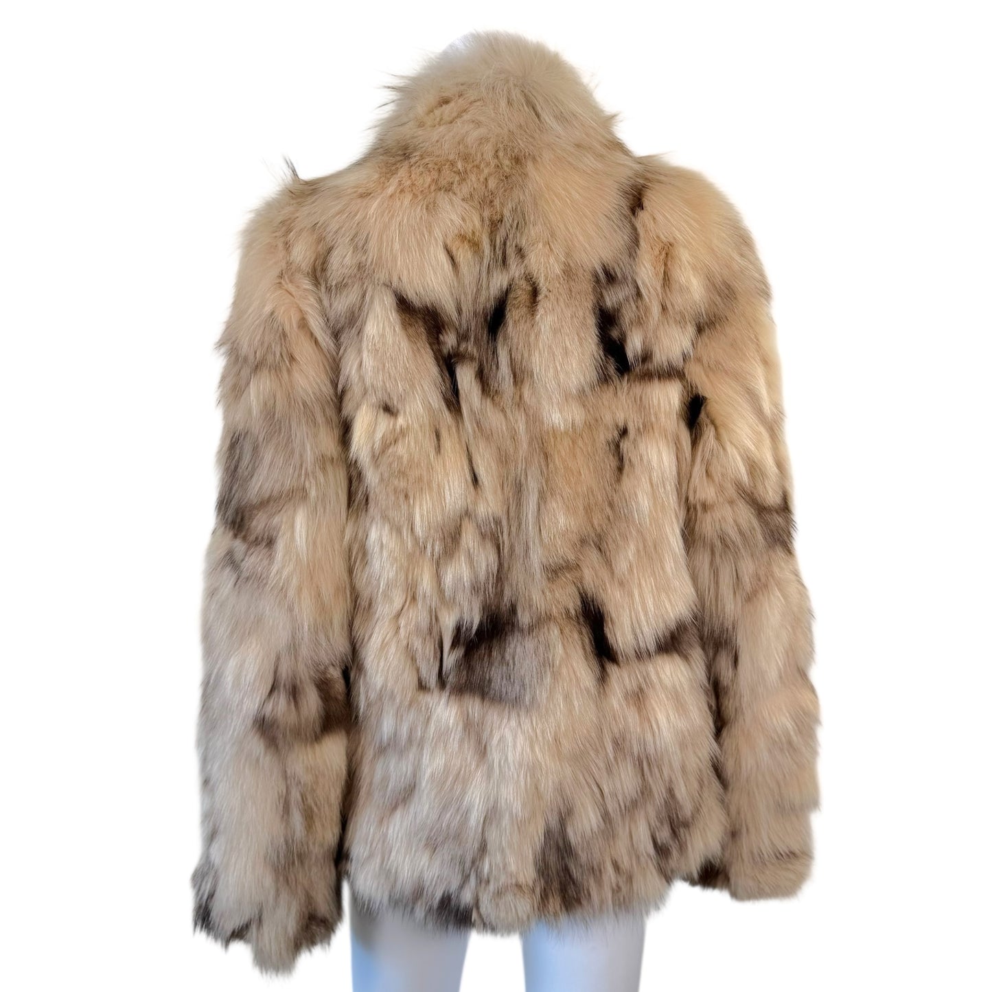 Vintage Fox Fur Coat Beige White Patchwork Design