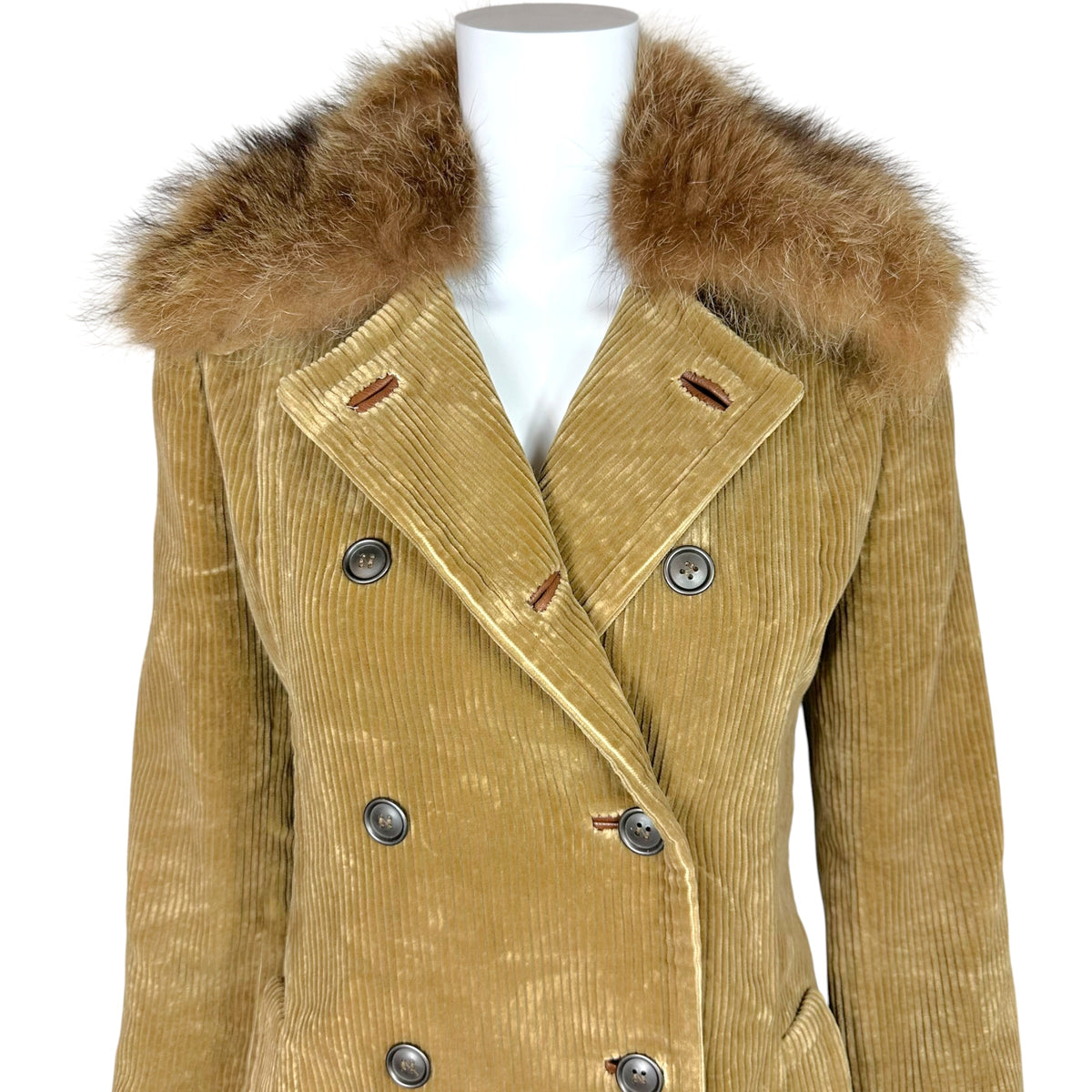 Dolce & Gabbana Brown Corduroy Coat With Lamb Fur Collar