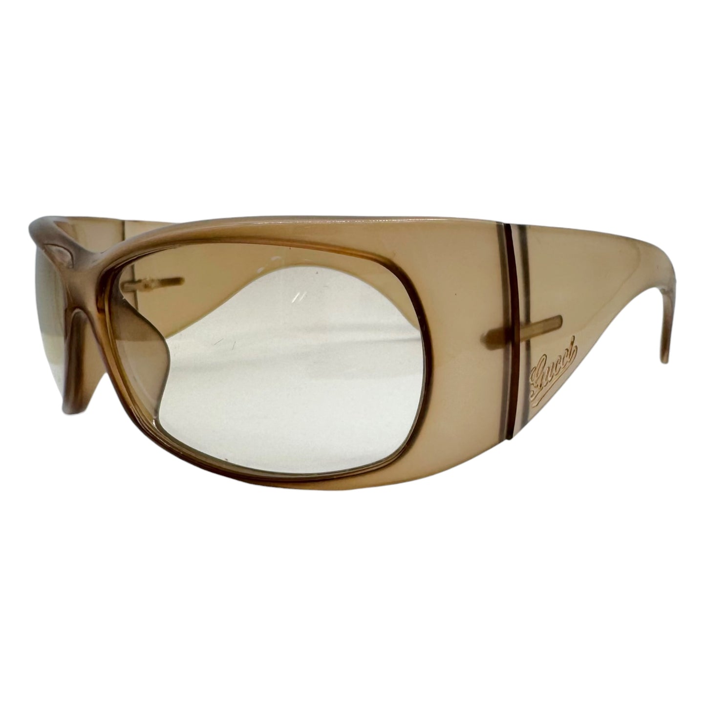 Gucci Light Brown Tinted Clear Lens Wrap Sunglasses GG2962/S