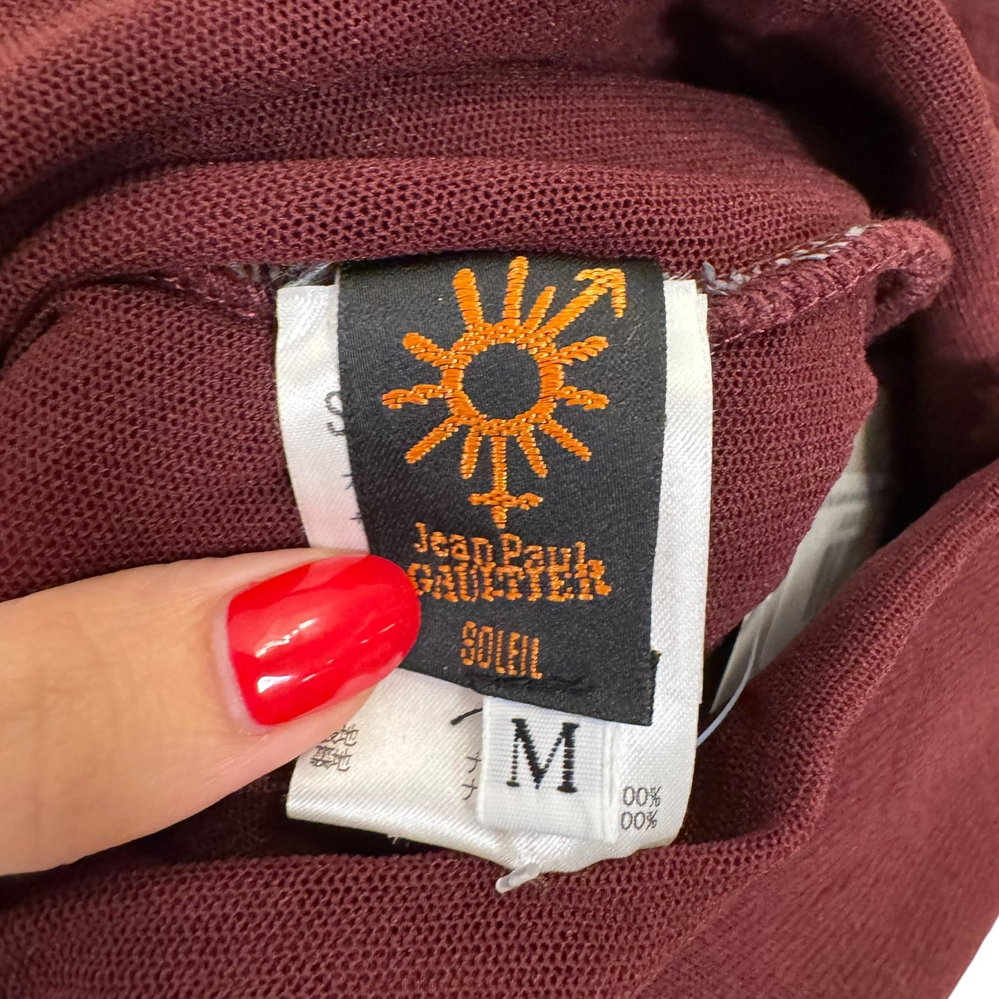 Jean Paul Gaultier Soleil Burgundy Mesh Tiered Midi Skirt