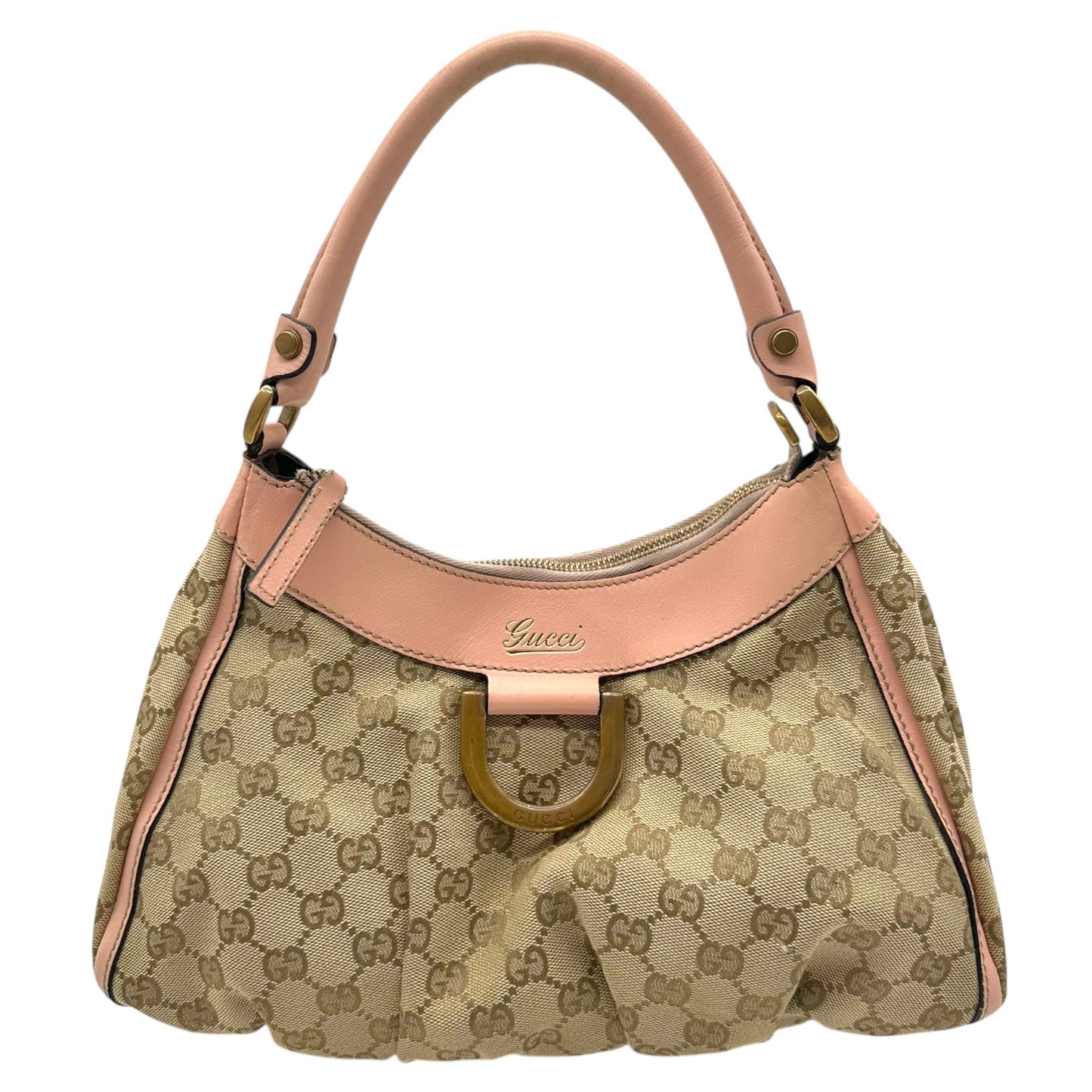 Gucci Tan Monogram & Pink Leather Small Abby Hobo Bag