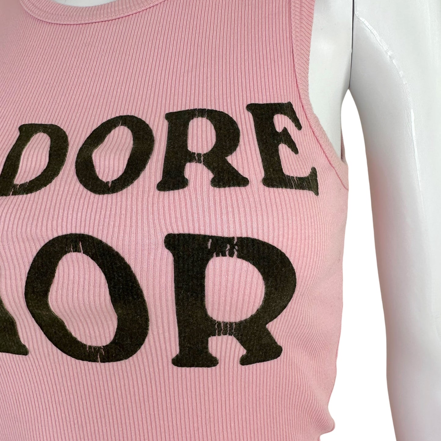 Christian Dior Ribbed Tank Top Black Pink Sleeveless