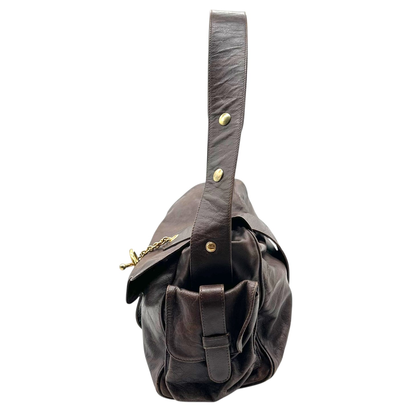 Marni Dark Brown Leather Cargo Style Shoulder Hobo Bag