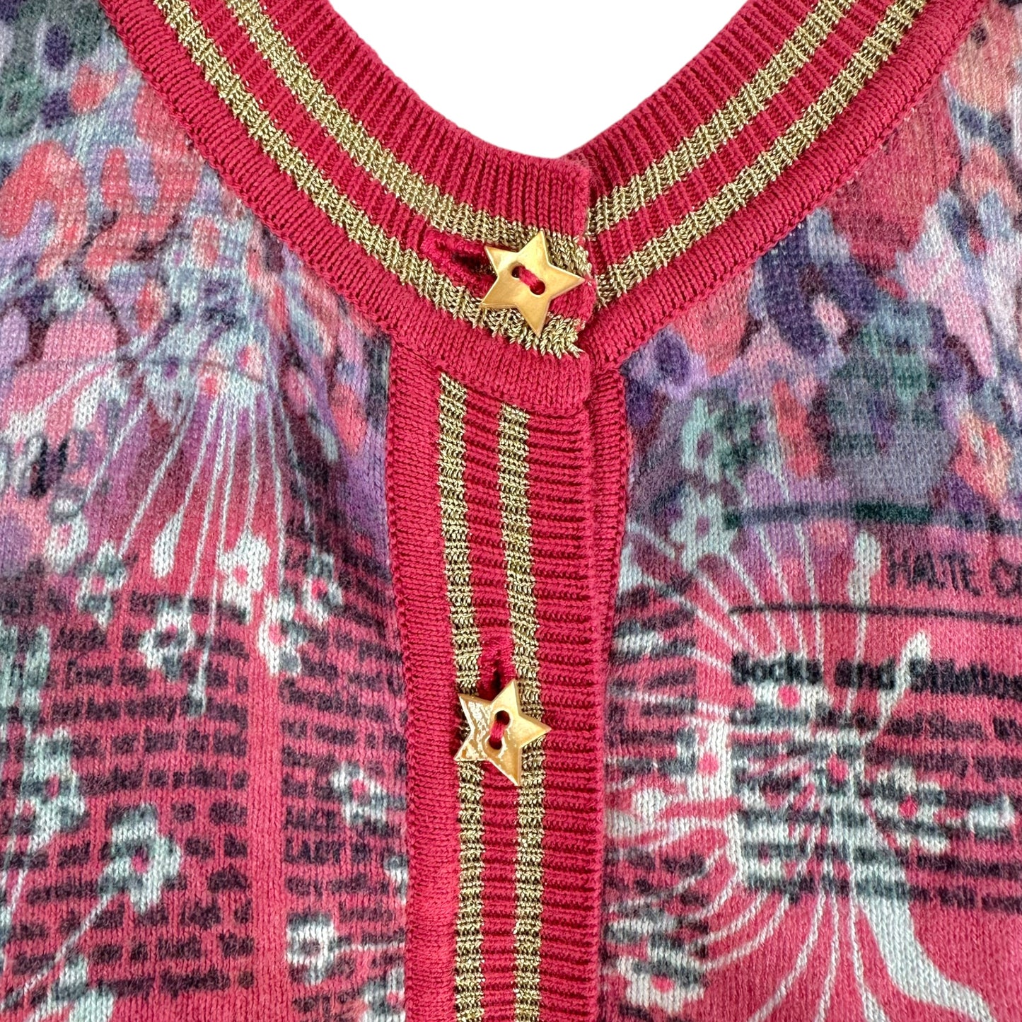Galliano Pink & Purple Floral Gazette Newsprint Cardigan