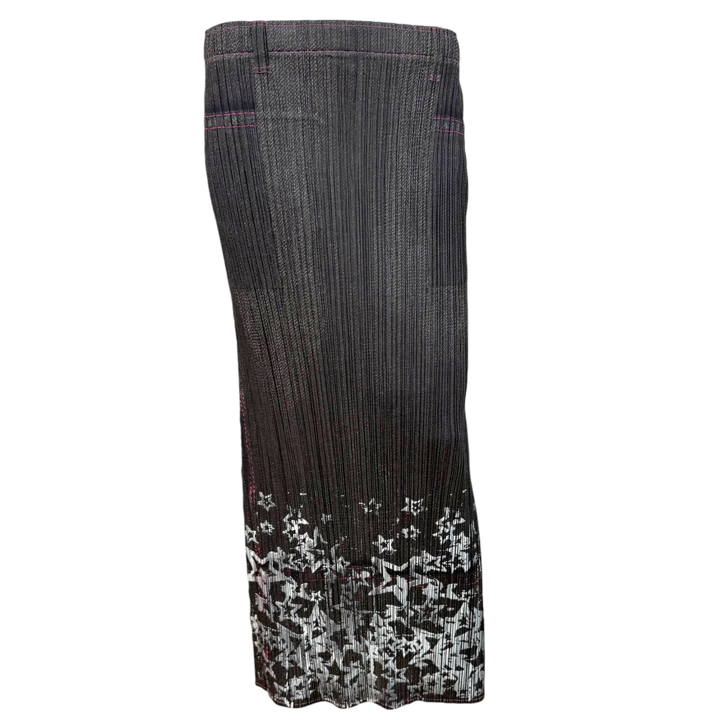 Issey Miyake Pleats Please Black Denim & Star Print Maxi Skirt Sz 2