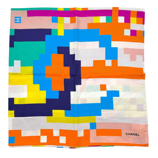 Chanel Large Silk Square Scarf Multicolor Pixelated Print