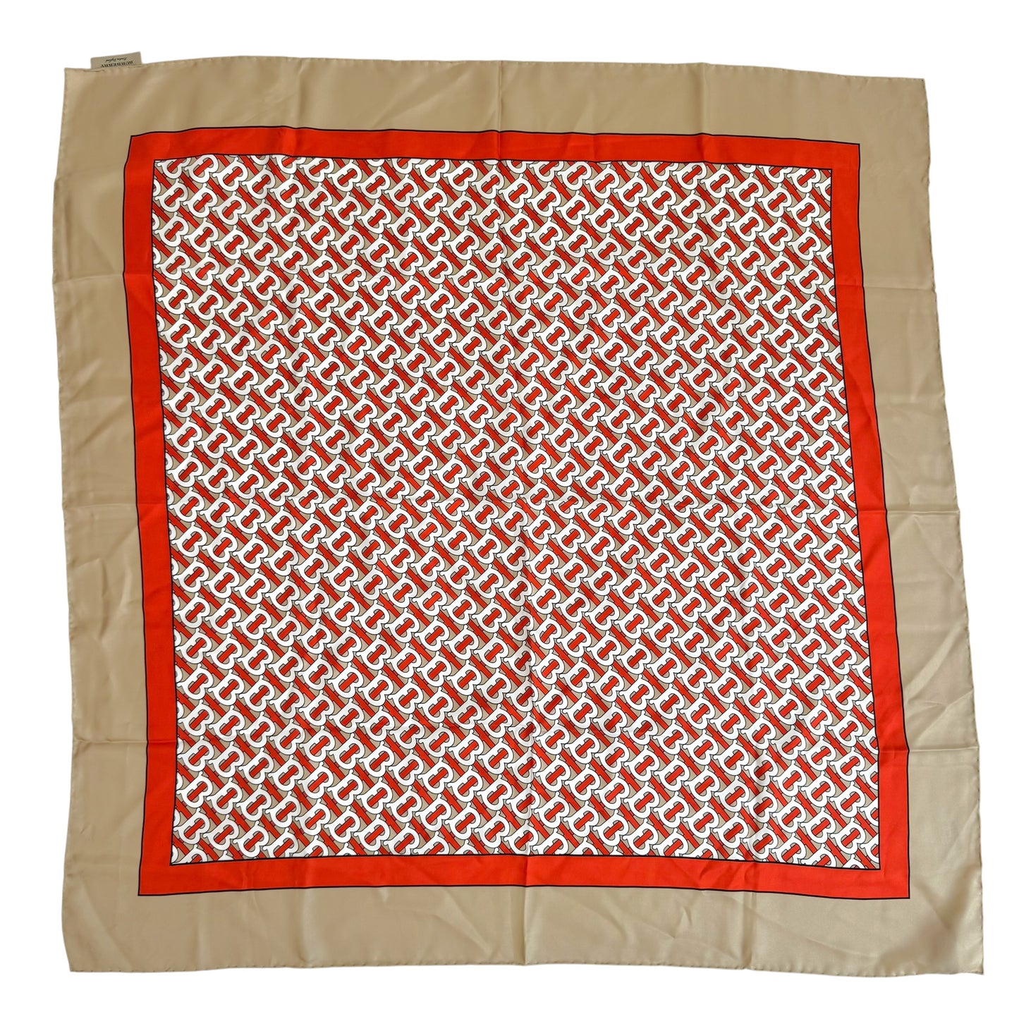 Burberry Tan & Orange Current Monogram Silk Square Scarf