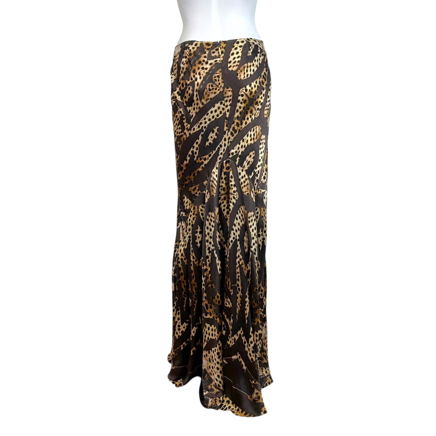 Roberto Cavalli 2007 Patchwork Leopard Print Silk Maxi Skirt