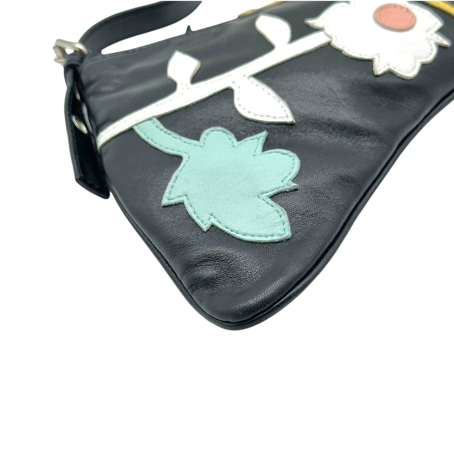 John Galliano Black & Multicolor Patchwork Floral Leather Shoulder Bag