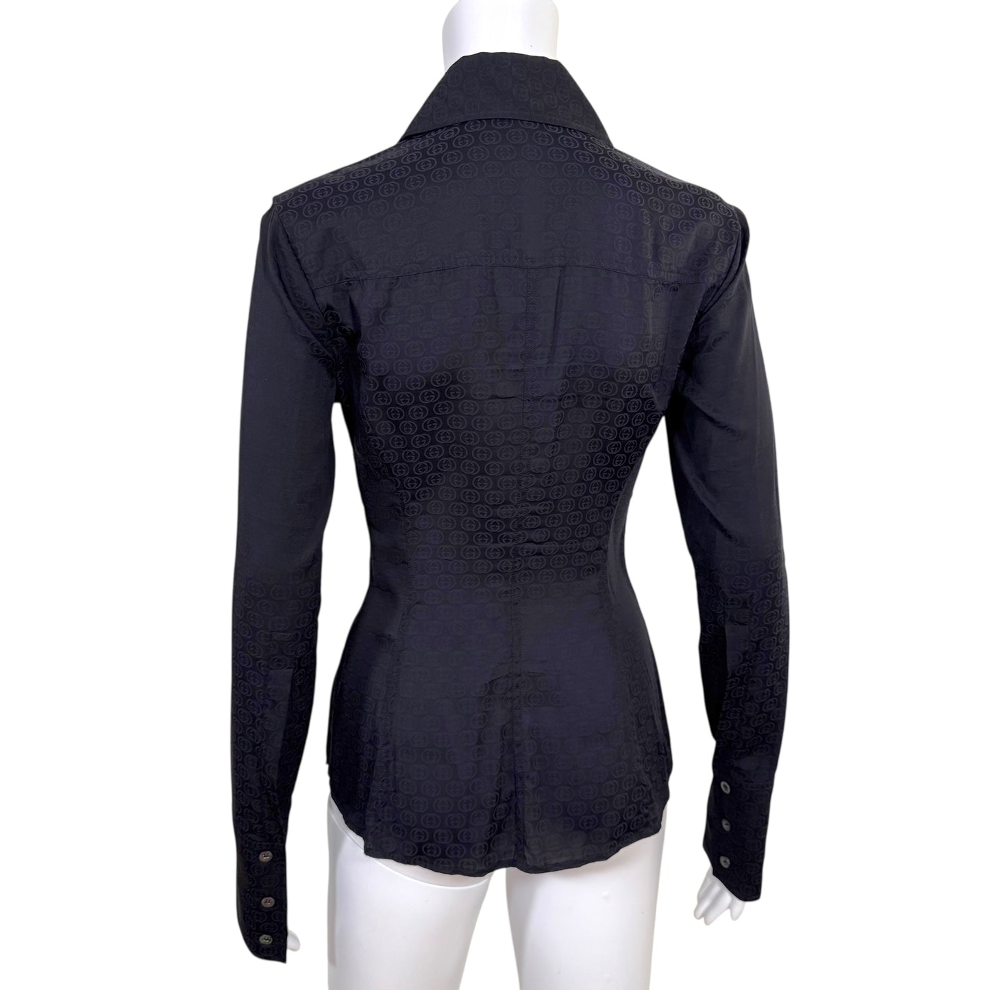 Gucci by Tom Ford F/W 2003 Black Logo Monogram Button Up Blouse - Outfit Repeater