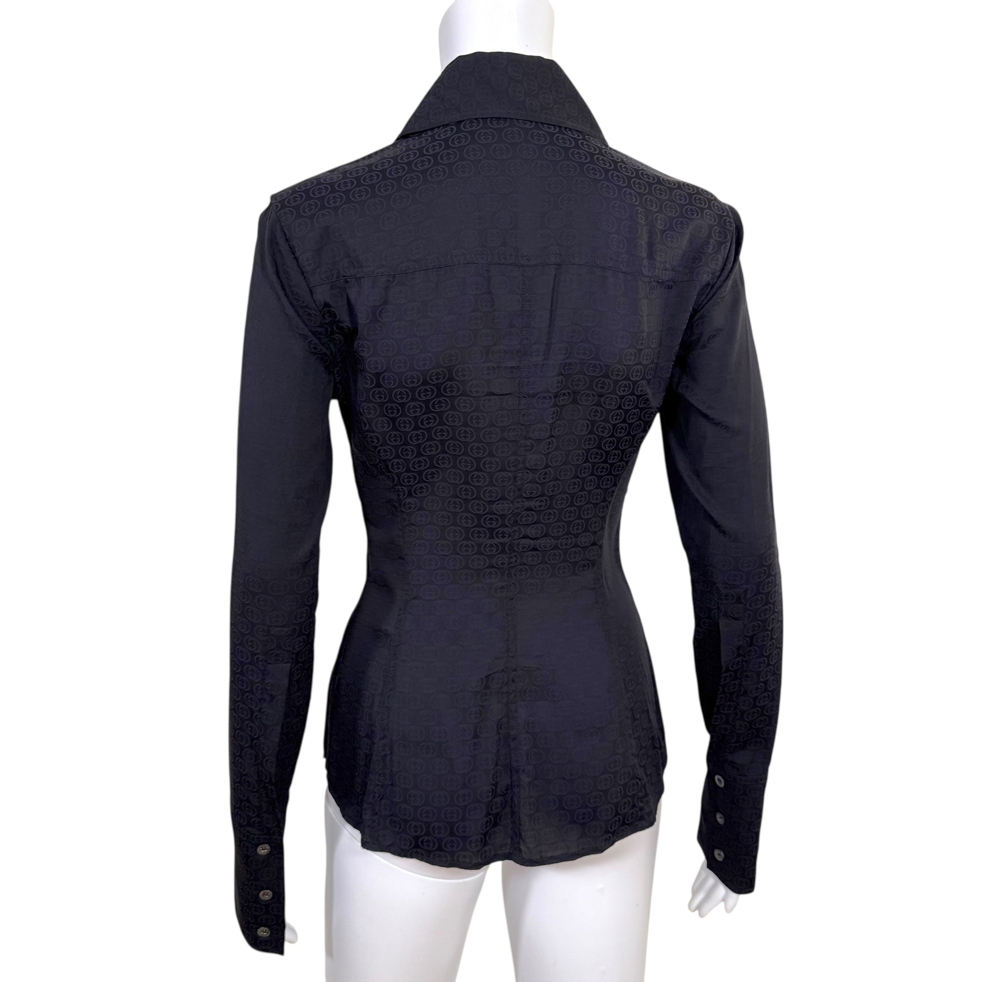 Gucci by Tom Ford F/W 2003 Black Logo Monogram Button Up Blouse - Outfit Repeater