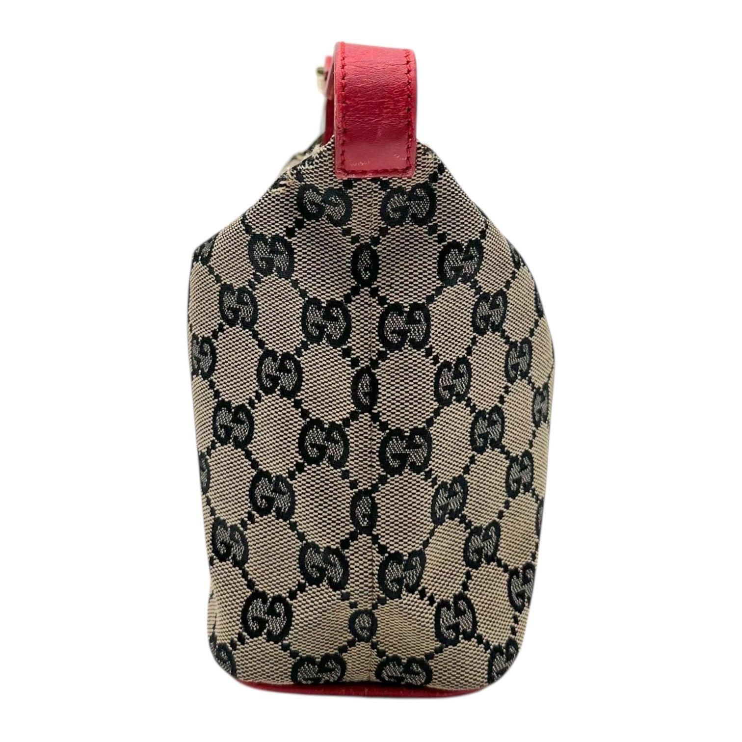 Gucci Gray Monogram & Red Leather Pochette Bag - Outfit Repeater
