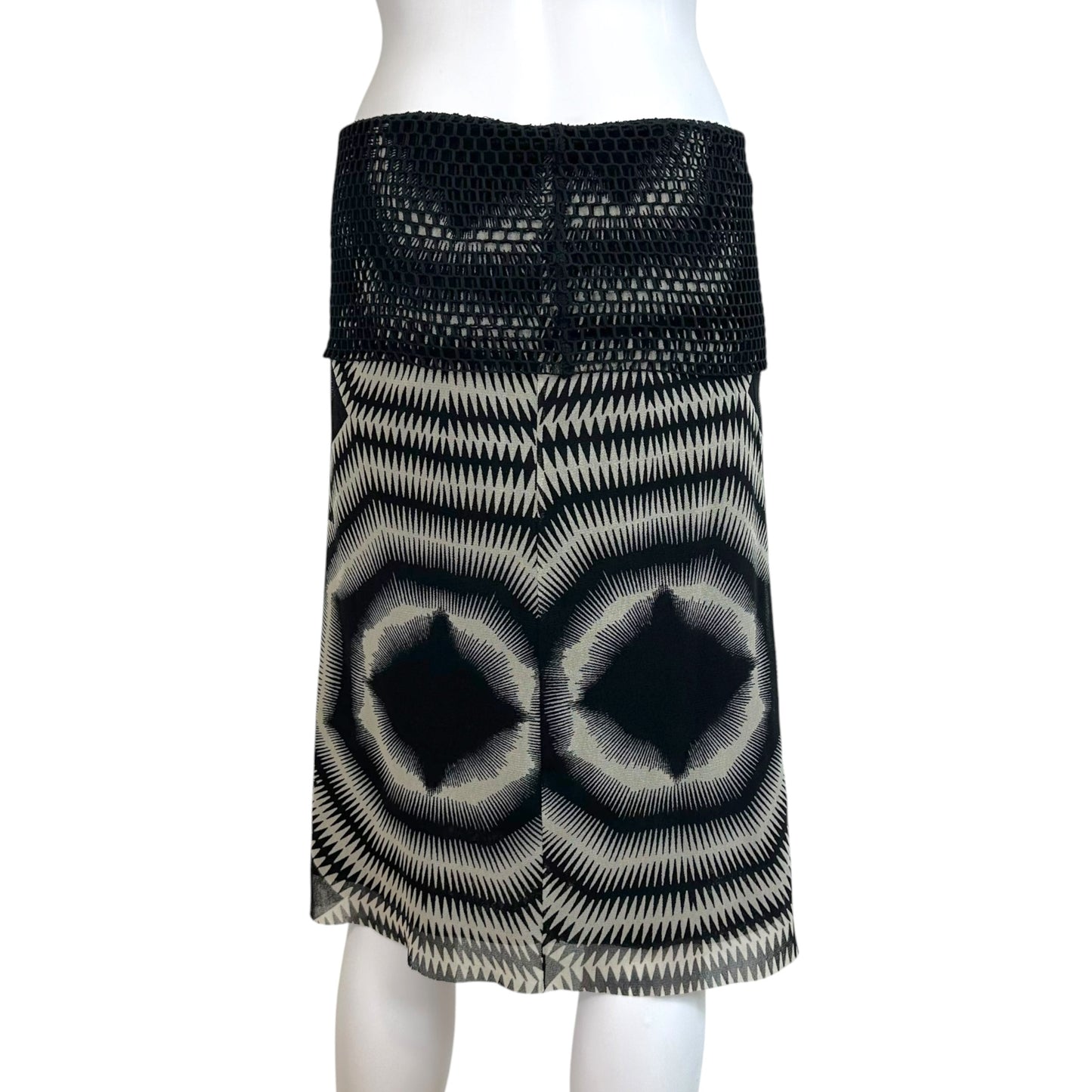 Jean Paul Gaultier Soleil Black & White Geometric Print Mesh Midi Skirt