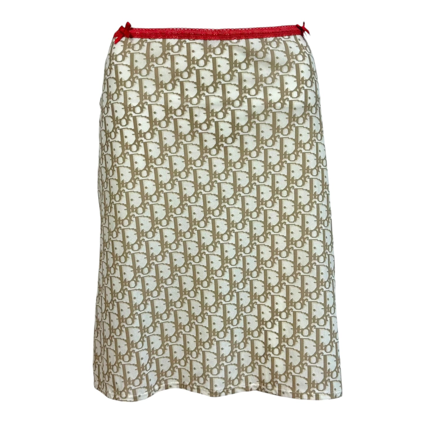Christian Dior Beige & White Trotter Monogram Mesh Midi Skirt