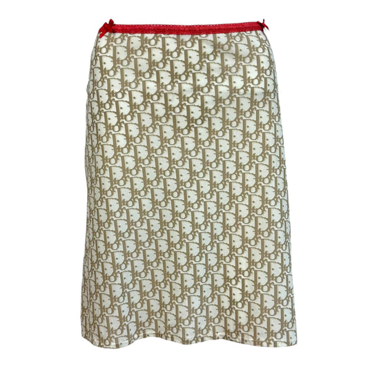 Christian Dior Midi Skirt Beige White Trotter Monogram Mesh