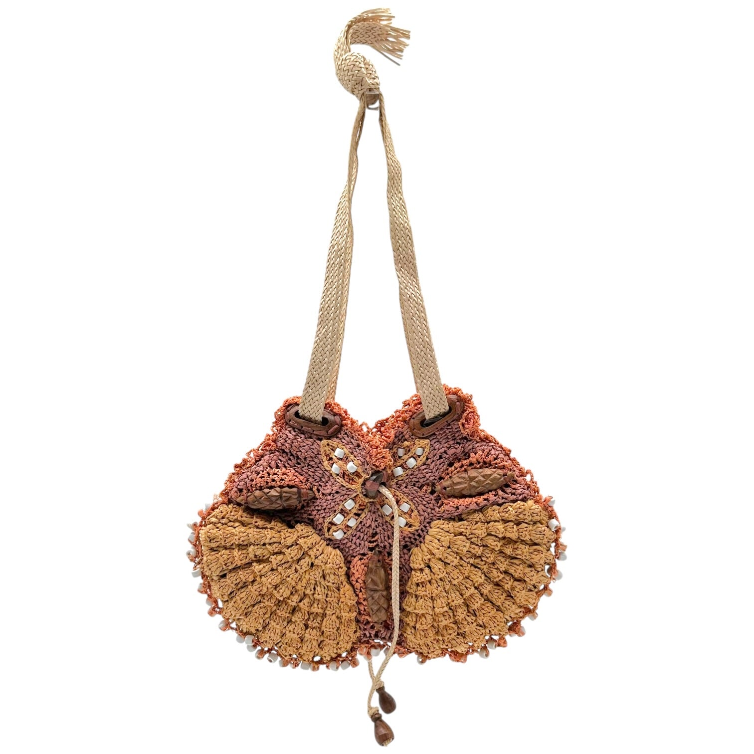 Jamin Peuch Beaded Raffia Bag Brown Terracotta