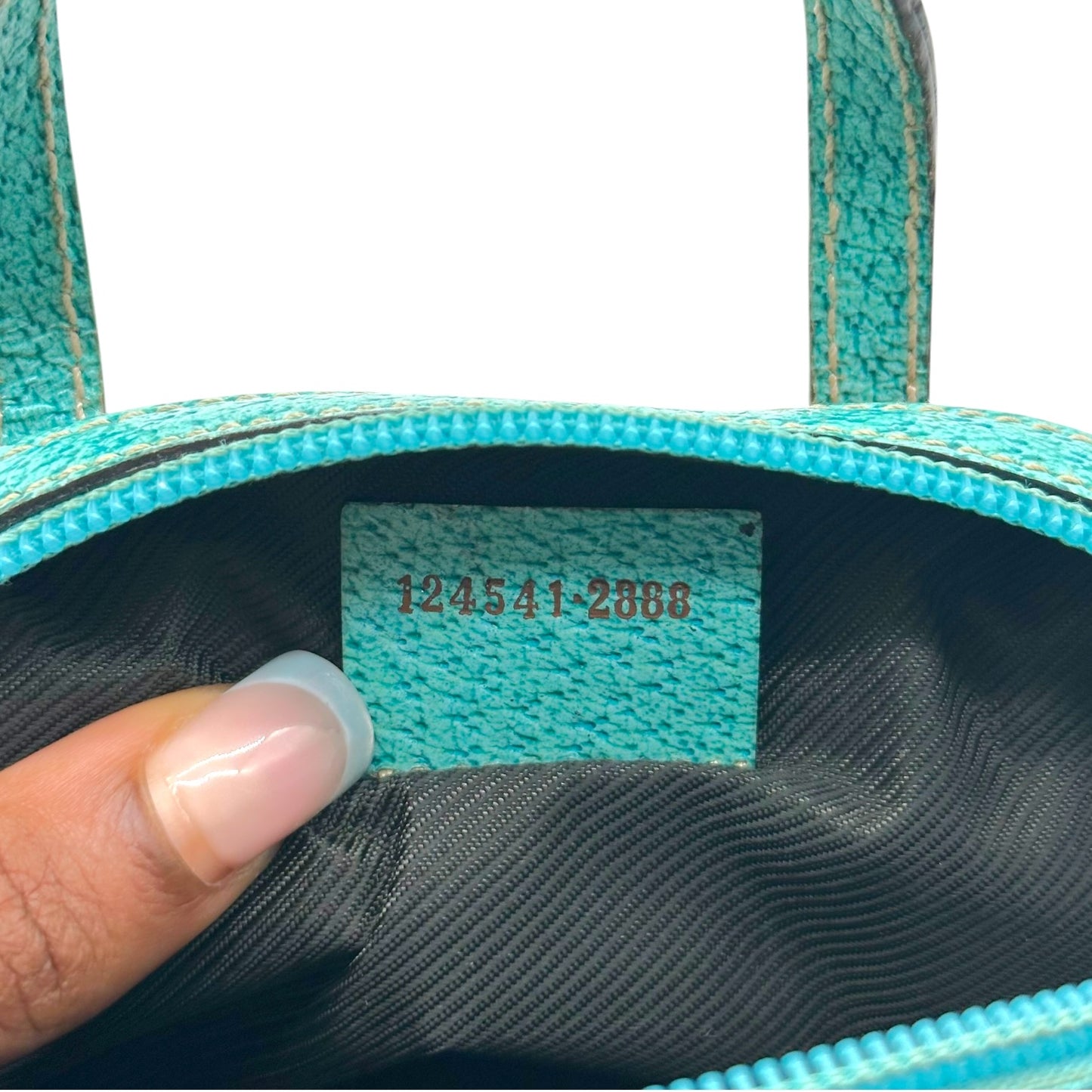 Gucci Mini Pochette Bag Tan Monogram Turquoise Leather