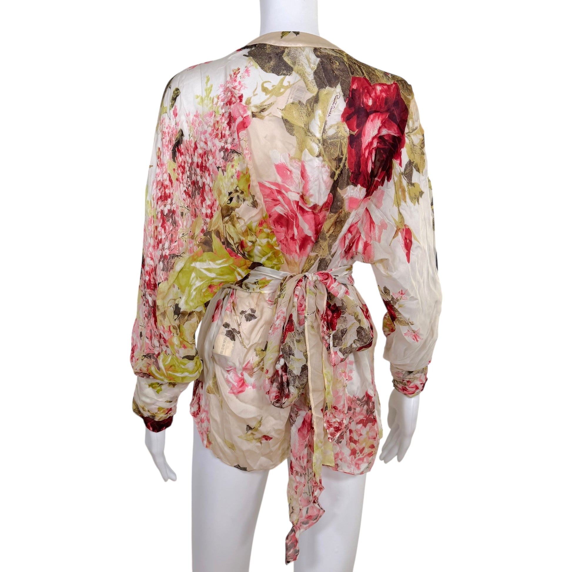 Roberto Cavalli Pink Floral Flowy Silk Wrap Blouse - Outfit Repeater