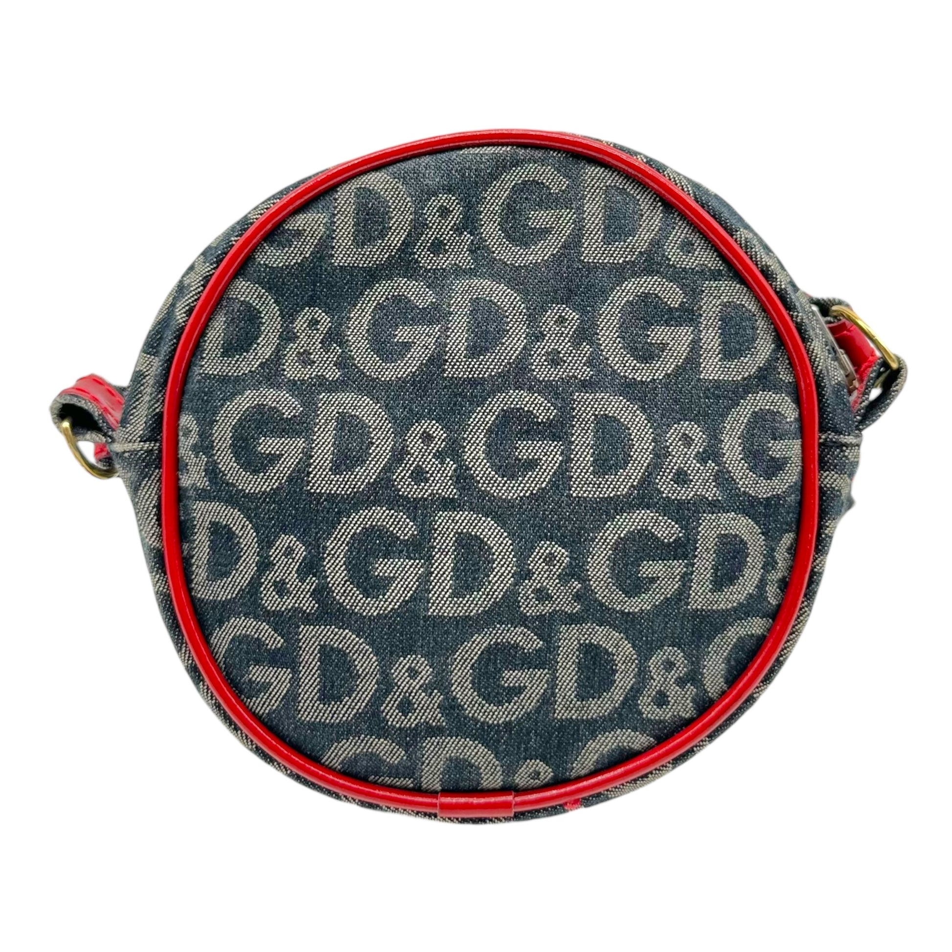 D&G Denim Logo Red Leather Mini Circle Crossbody Bag
