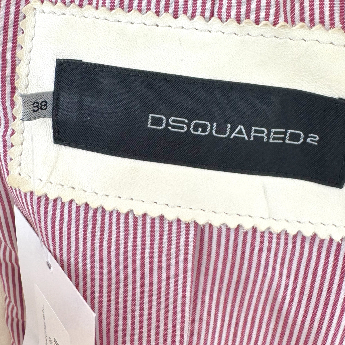 Dsquared2 White 3/4 Sleeve Contrast Stitch Leather Blazer Jacket