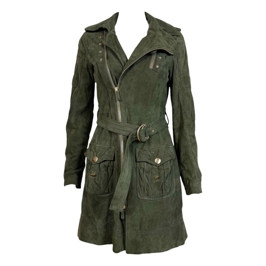 Gucci Suede Trench Coat Khaki Green Zip-Up S