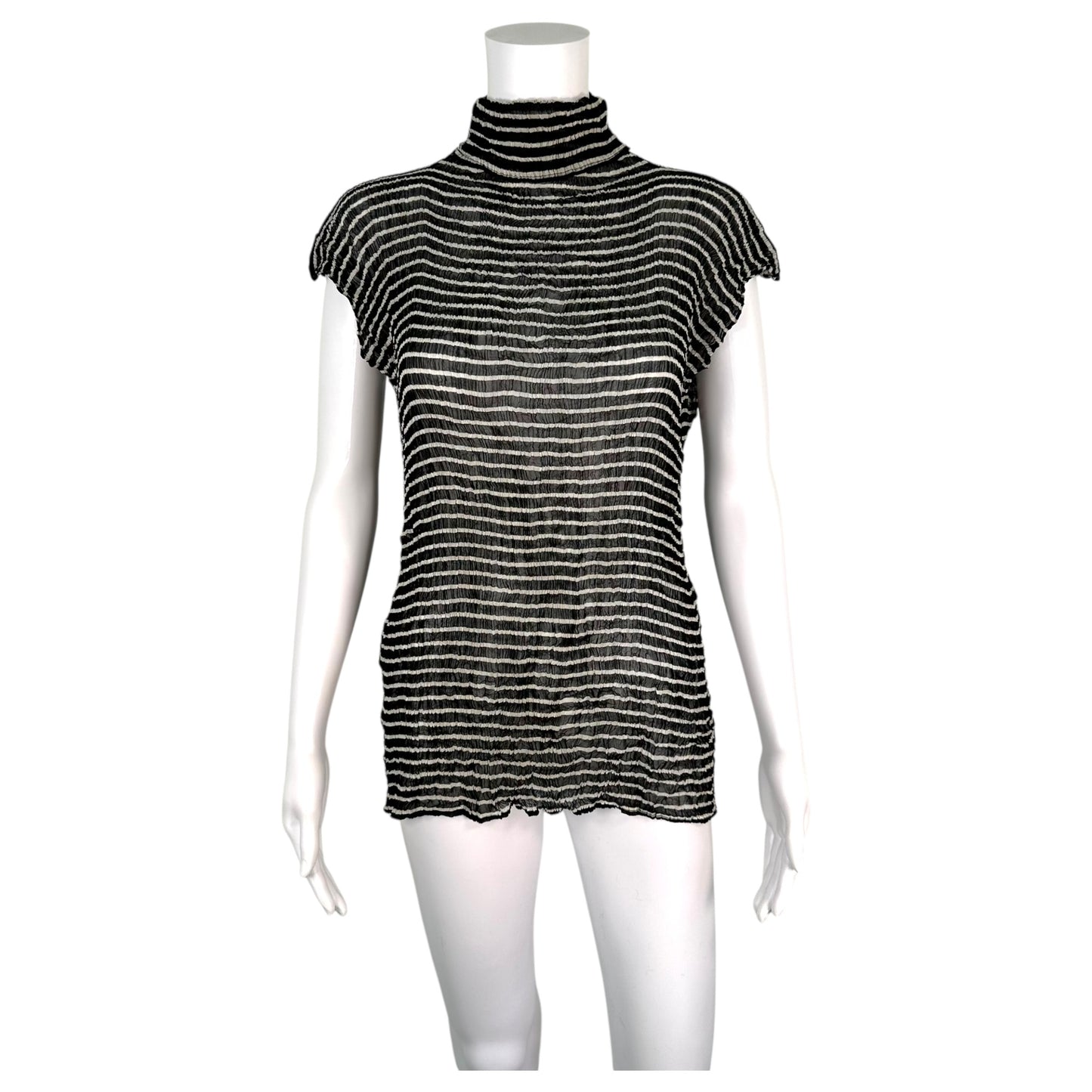 Issey Miyake Black & White Striped Sleeveless Turtleneck Tank