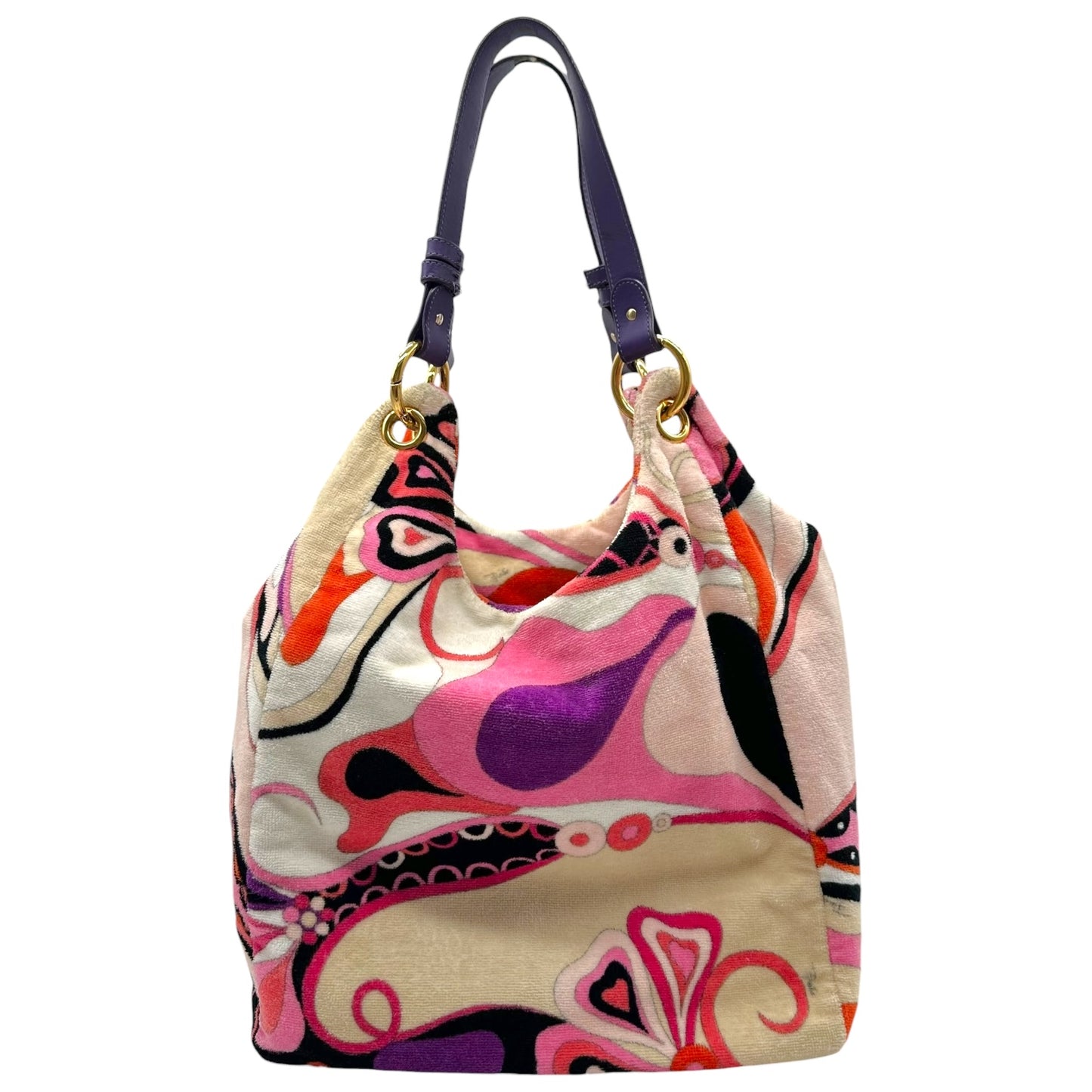 Emilio Pucci Pink & Purple Printed Terrycloth Hobo Bag