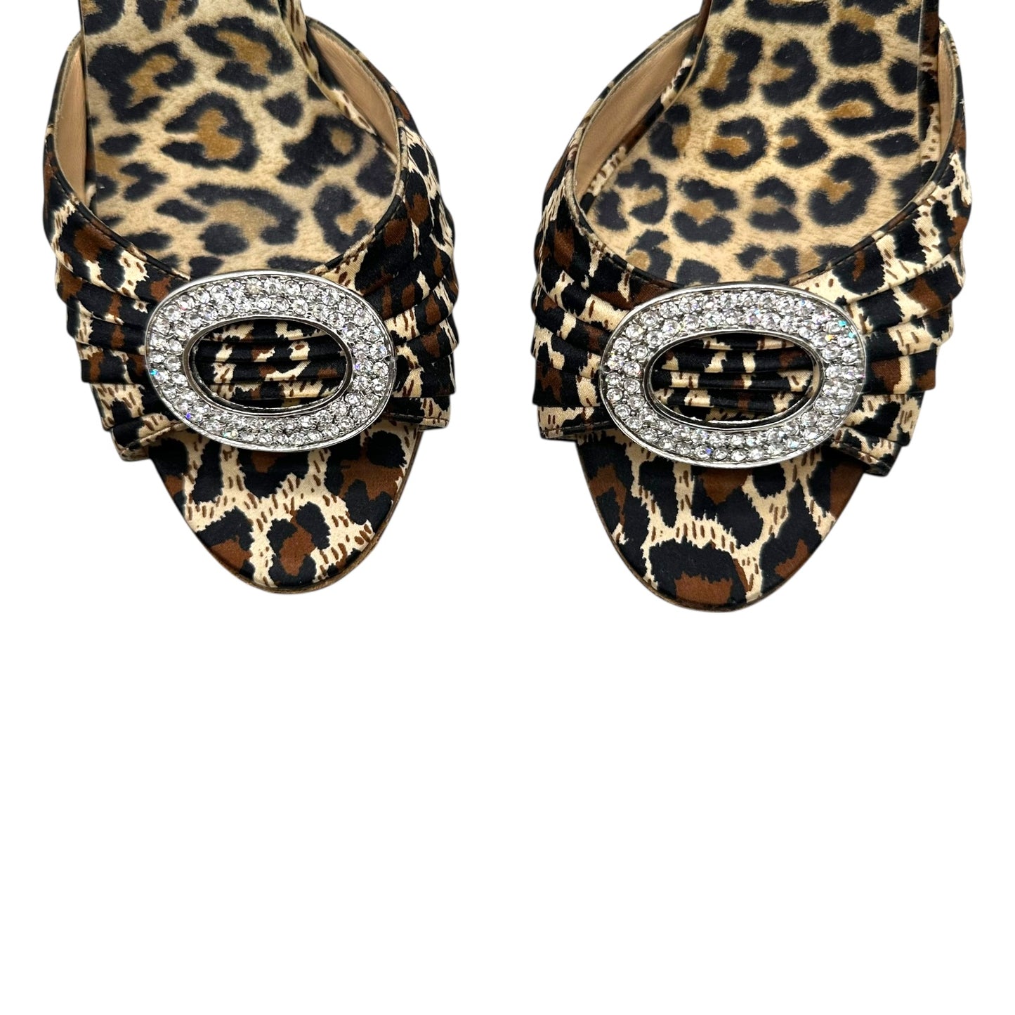 Manolo Blahnik Leopard Print Silk & Crystal D'Orsay Heels