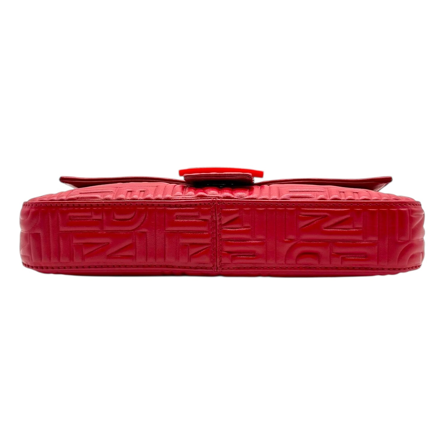Fendi Red Leather Embossed Logo Baguette Bag