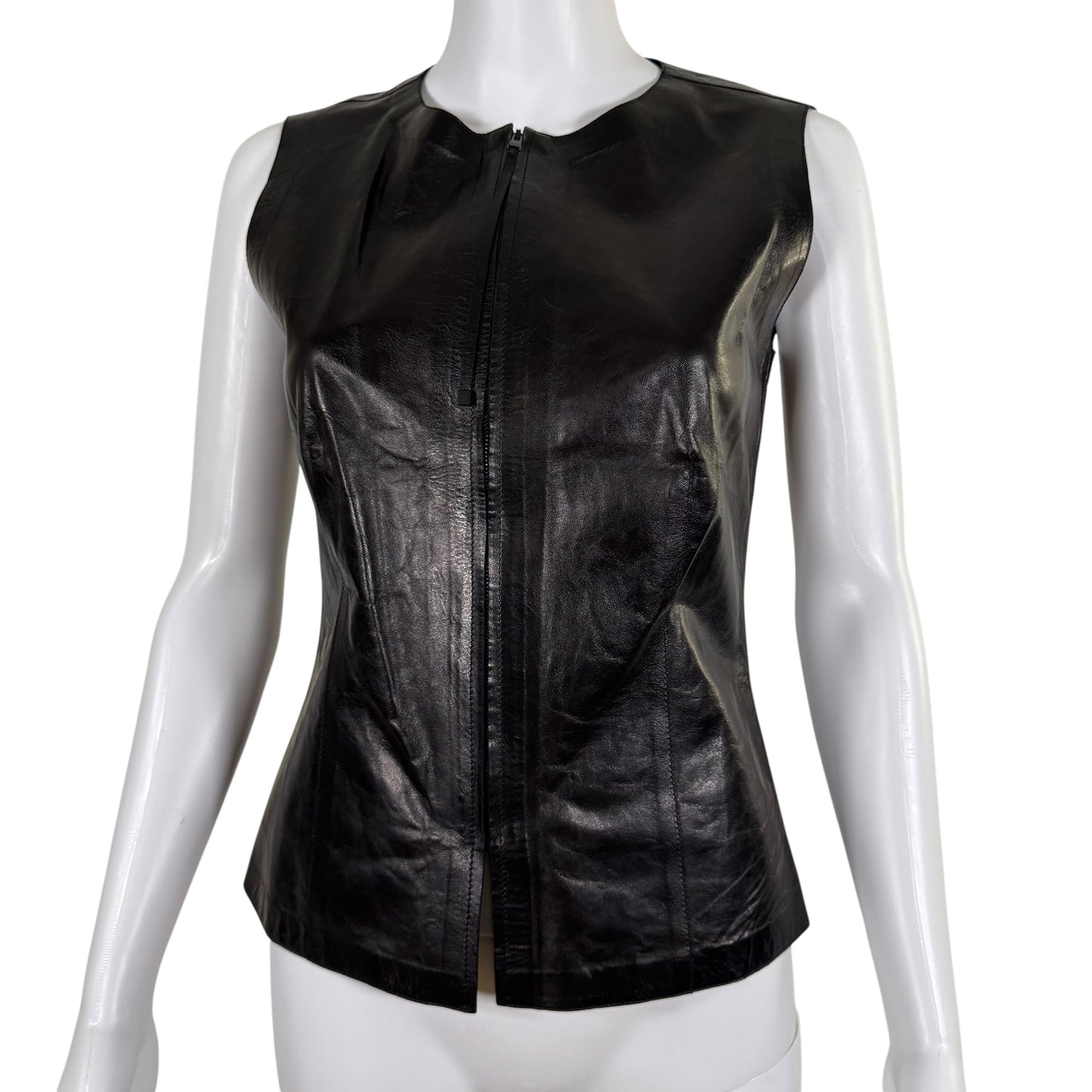 Gucci by Tom Ford 90's Black Leather Zip Up Vest Top