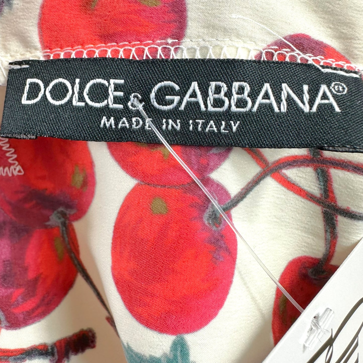 Dolce & Gabbana Cherry Print Silk Lace Trim Rhinestone Logo Cami Top