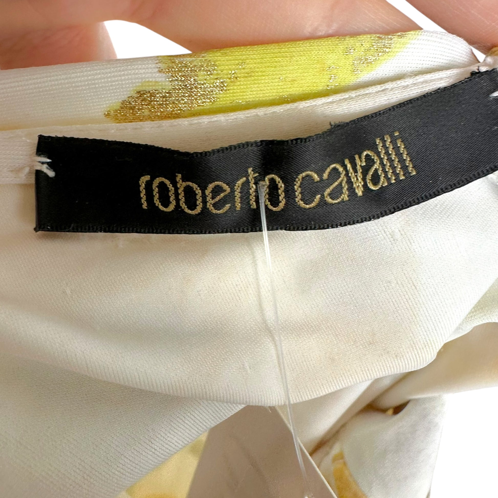 Roberto Cavalli Halter Mini Dress Yellow Gold Floral Print