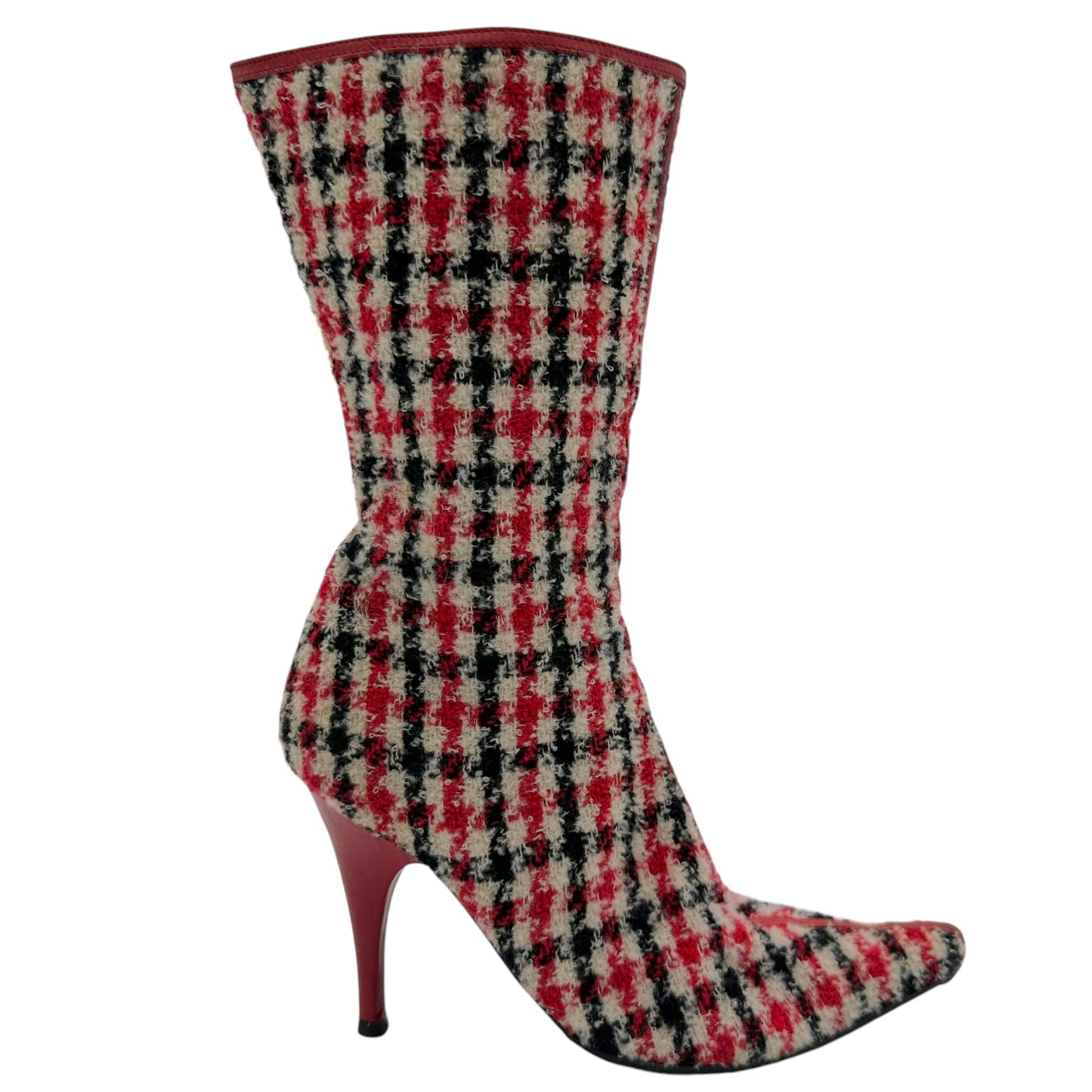 D&G Dolce & Gabbana Blue and Red Plaid Heeled Boots