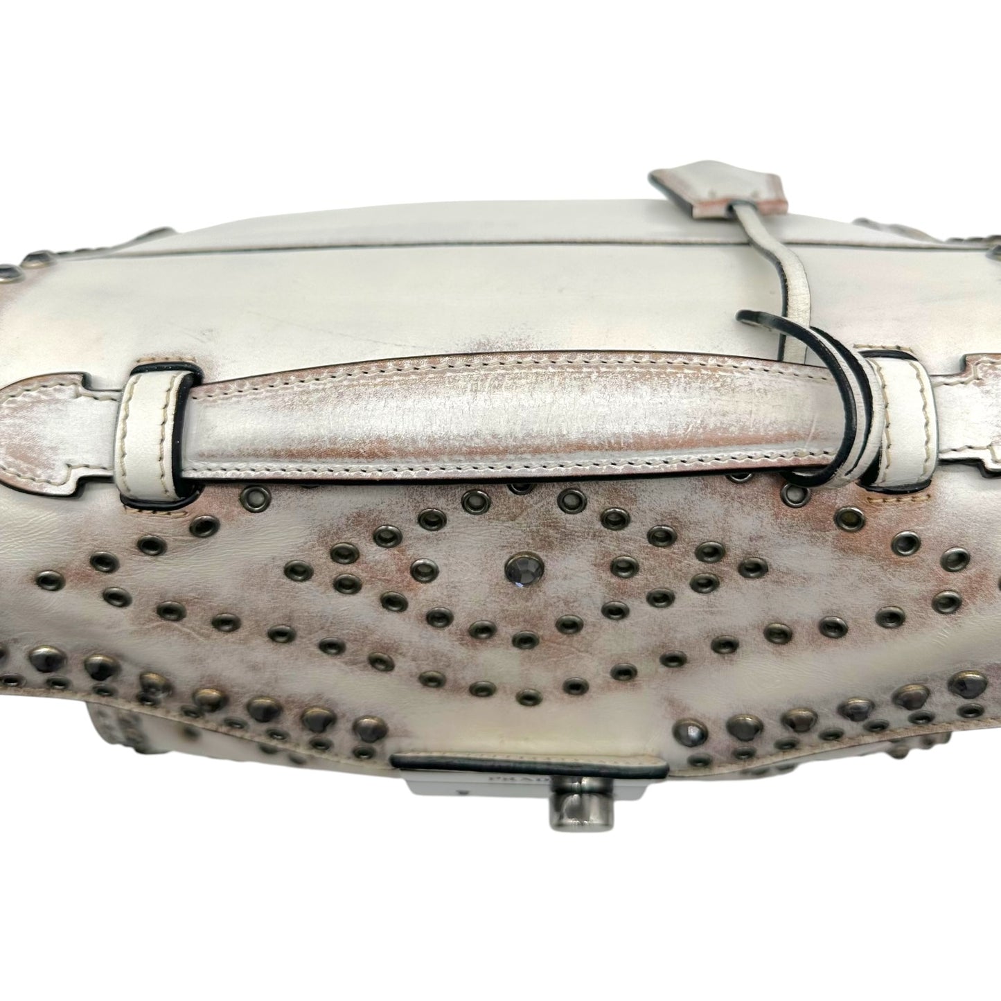 Prada White Leather Studded & Rhinestone Embellished 2-Way Bag