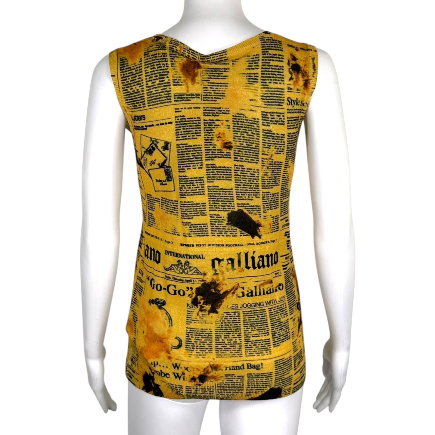 Galliano Yellow & Black Gazette Printed Cashmere Tank NEW