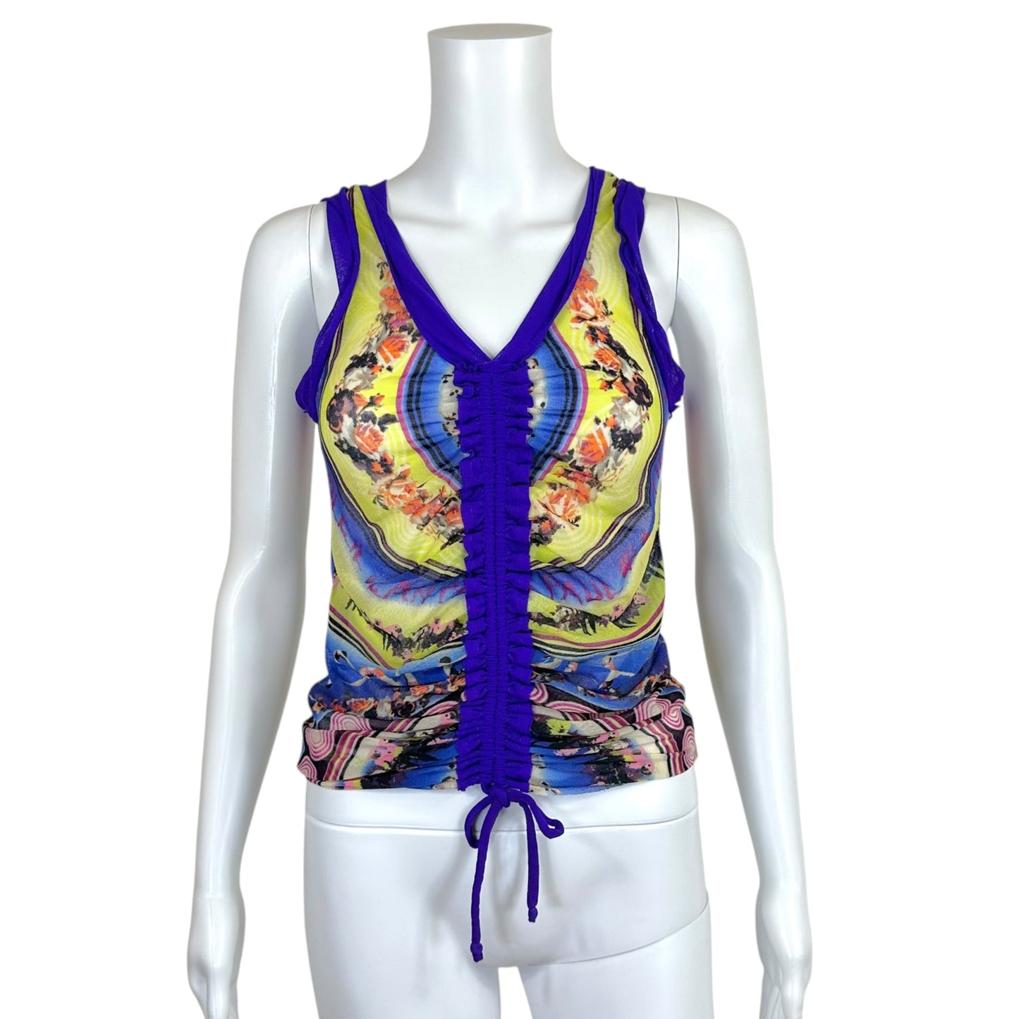Jean Paul Gaultier Soleil Purple & Yellow Multicolor Printed Mesh Tank