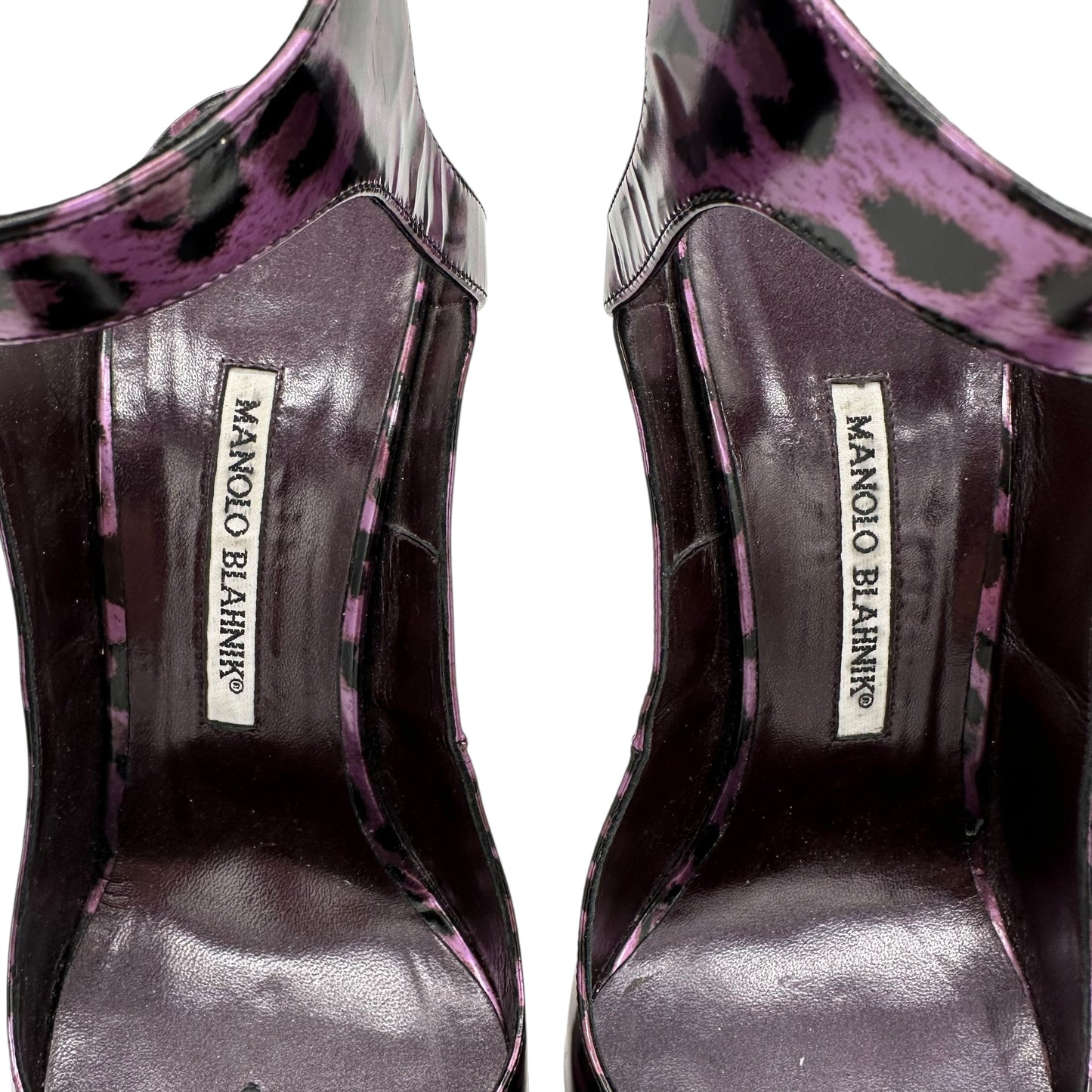 Manolo Blahnik Purple Leopard Pointed Toe Heels