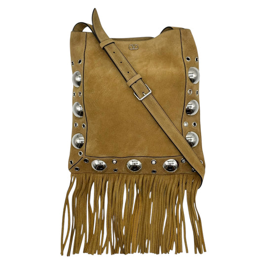 Valentino Garavani Brown Suede Nellcôte Fringe Trim Crossbody Bag