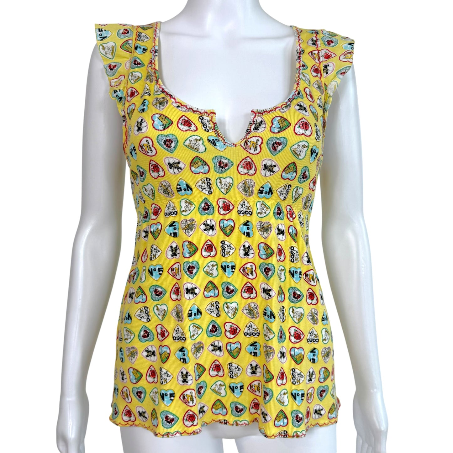 Chanel Spring 2006 Valentines Day Yellow Heart Print Babydoll Top