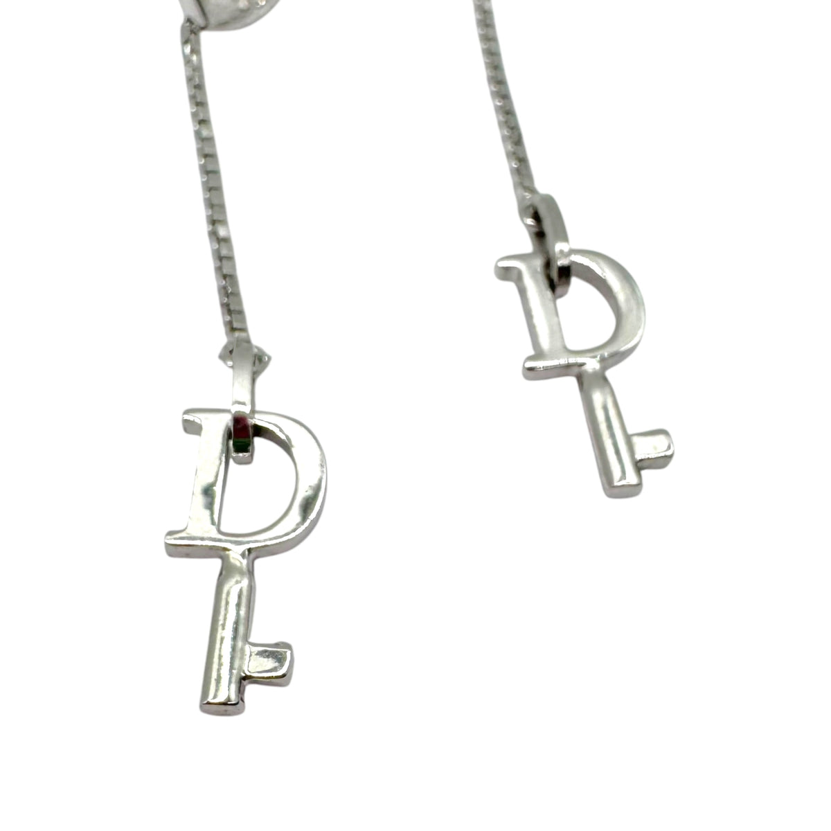 Christian Dior Silver Heart Lock Dangly Earrings