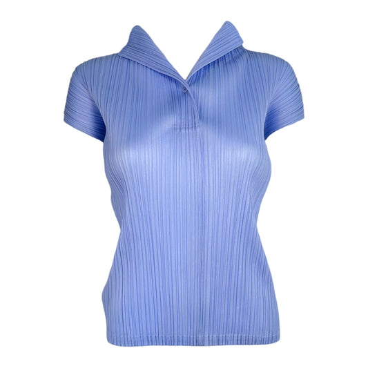 Issey Miyake Pleats Please Periwinkle Collared Top