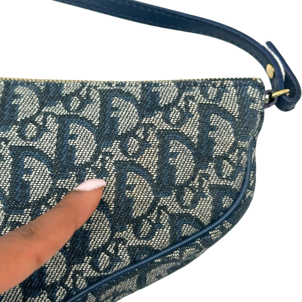 Christian Dior Mini Saddle Pochette Bag Navy Blue Trotter
