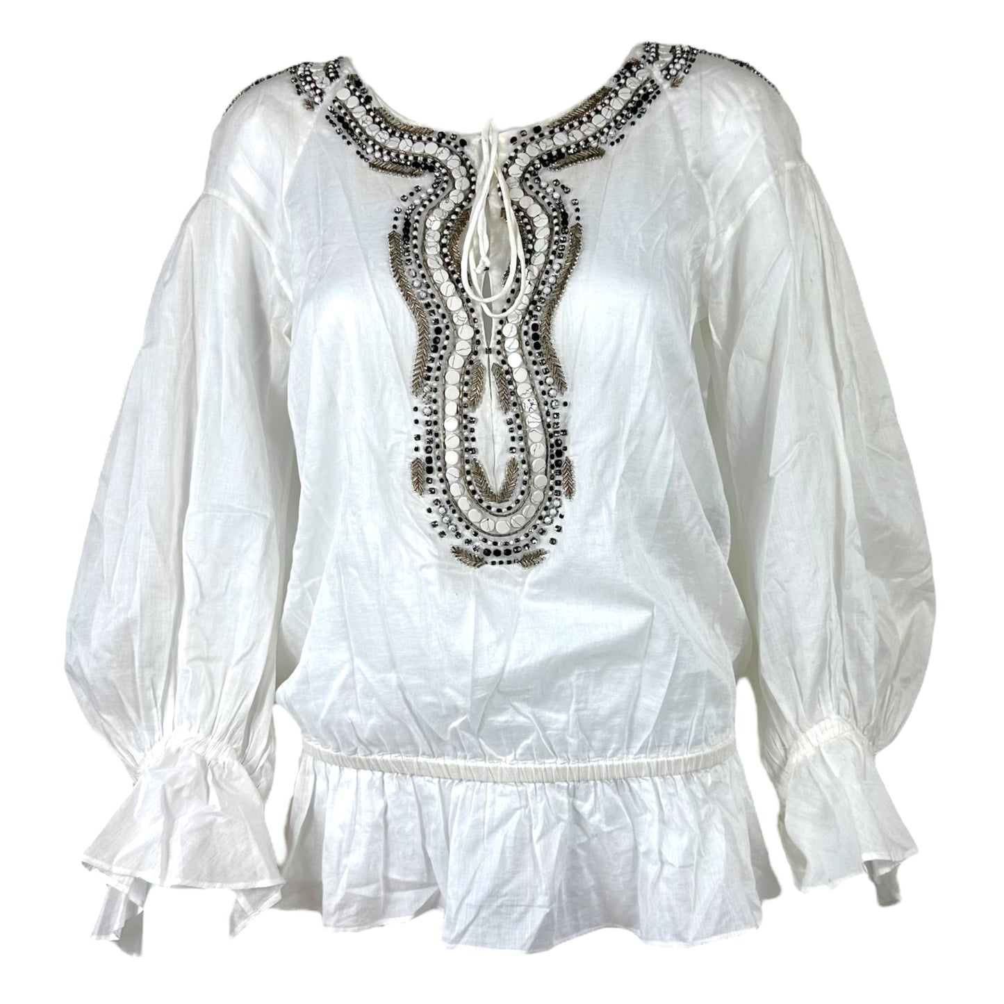 Roberto Cavalli White Beaded Peasant Blouse - Outfit Repeater