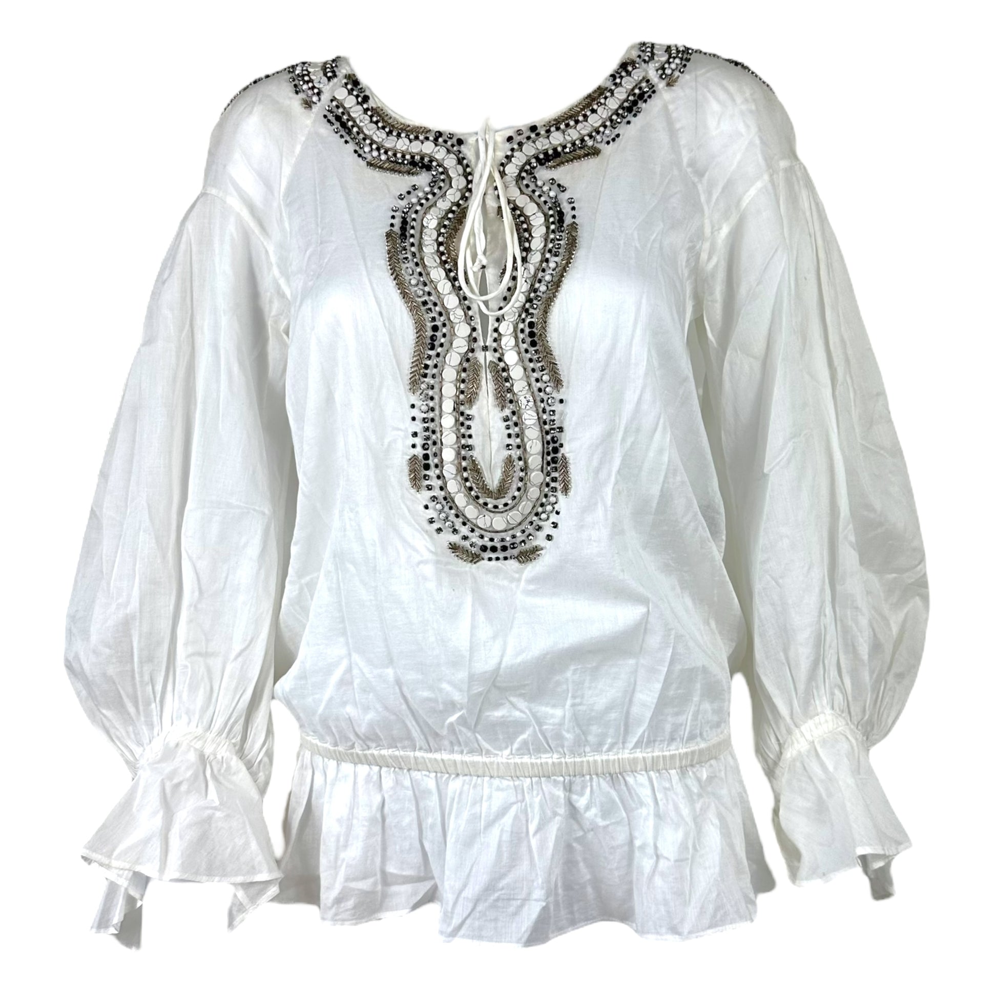 Roberto Cavalli White Beaded Peasant Blouse - Outfit Repeater