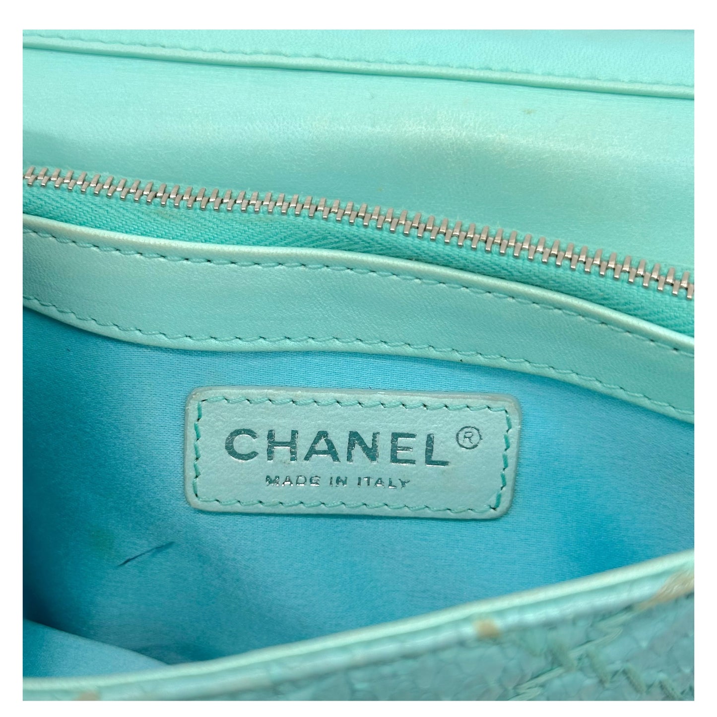 Chanel Light Blue Python Wild Stitch Small East West Flap Bag