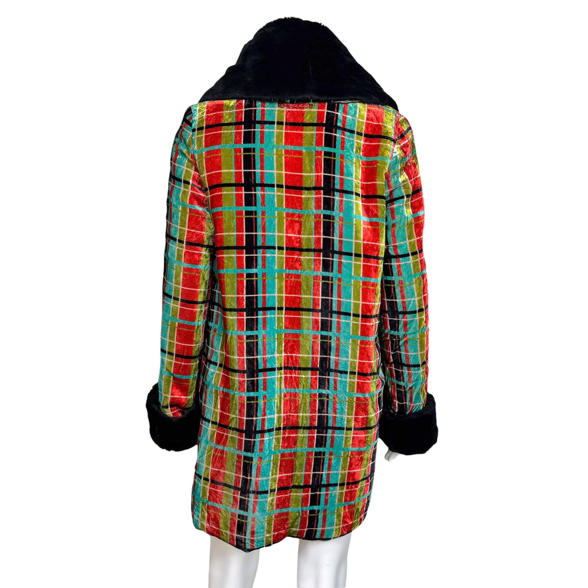 Jean Paul Gaultier S/S 1997 Multicolor Plaid Velvet & Faux Fur Coat